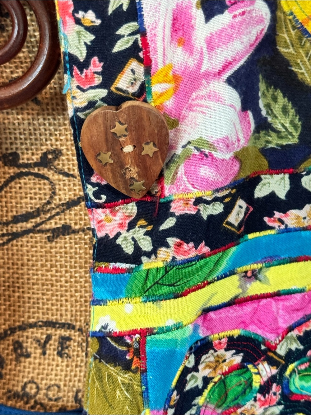 Sandy Starkman Heart Motif Floral Patchwork Jacket Blazer Large 1 Button Granny - Picture 9 of 9